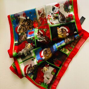 CHRISTMAS Scarf with Holiday Themed Cats  EUC